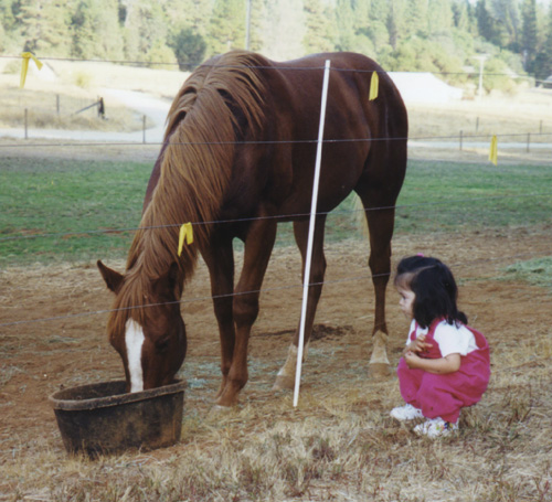[Pepper and Caitlin at Hopeful Hill Ranch, Oct 1999]